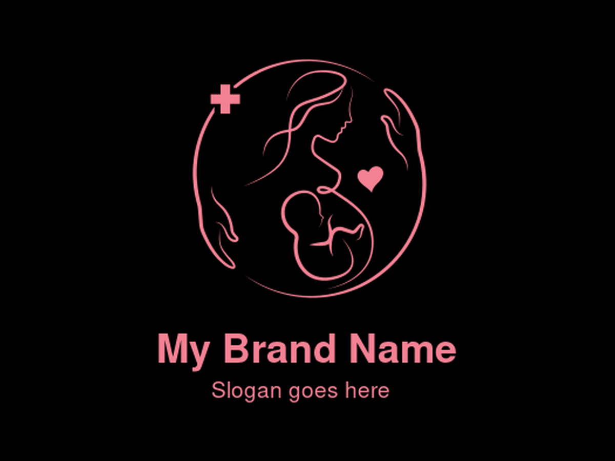 Gentle Pink Mother and Baby with Heart and Cross Logo Design for Compassionate Maternity Healthcare Clinics and Sustainable Pediatric Wellness Services